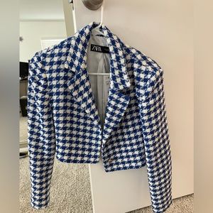 Zara houndstooth blazer in blue
